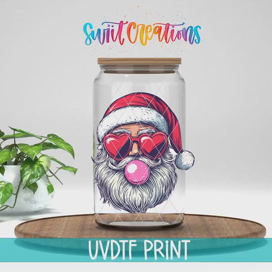 Video of the Bubble Gum Santa UV DTF transfer