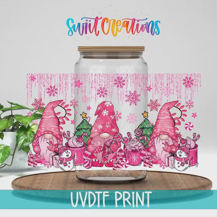 Video of the Pink Christmas Gnomes UV DTF full wrap