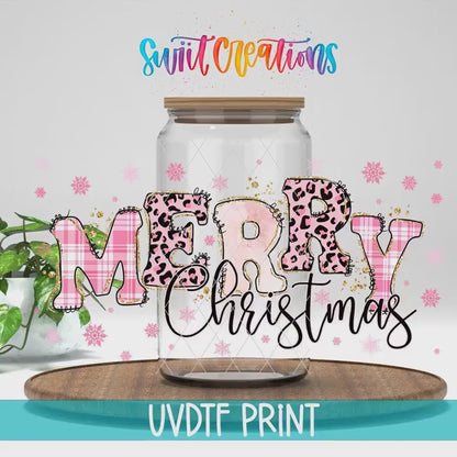 Video of the Merry Christmas Pink Plaid and Leopard UV DTF full wrap