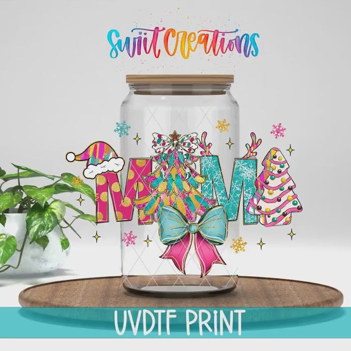 Video of the Mama Christmas UV DTF transfer
