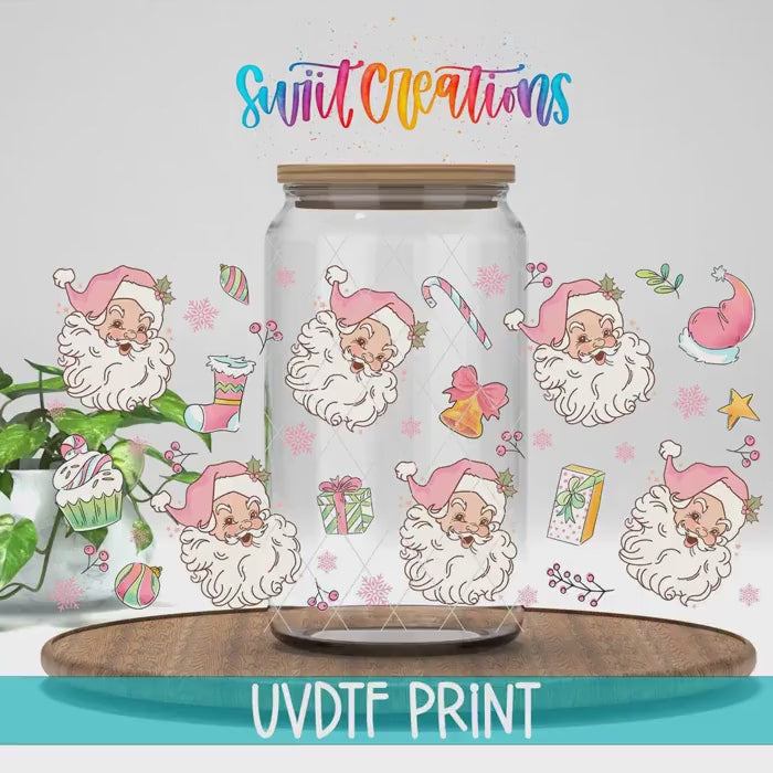 Video of the Pink Vintage Santa UV DTF full wrap