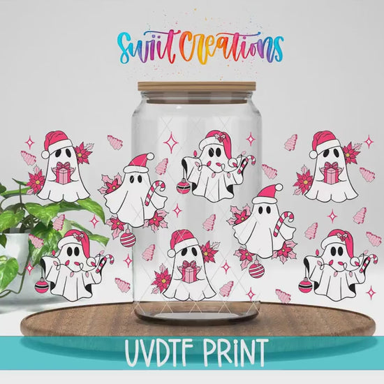 Video of the Pink Christmas Ghosts UV DTF full wrap