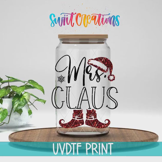 Video of the Mrs. Claus UV DTF transfer