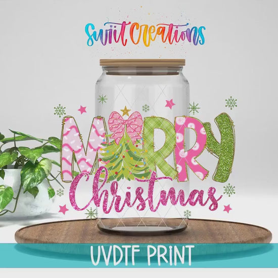 Video of the Merry Christmas Coquette Bow UV DTF full wrap