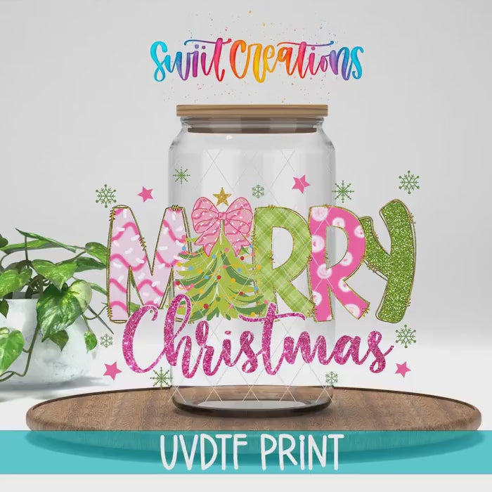 Video of the Merry Christmas Coquette Bow UV DTF full wrap