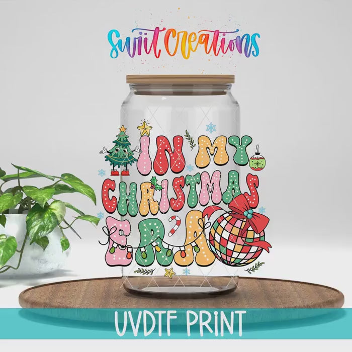 Video of the In My Christmas Era UV DTF transfer