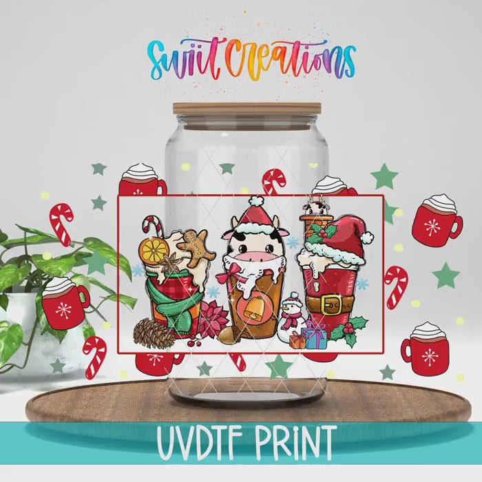 Video of the Christmas Coffee Cow UV DTF full wrap