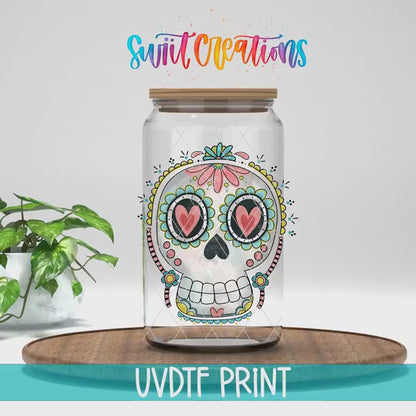 Video of the Sugar Skull Heart Eyes UV DTF transfer