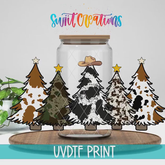 Video of the Cow Print Christmas Trees UV DTF full wrap