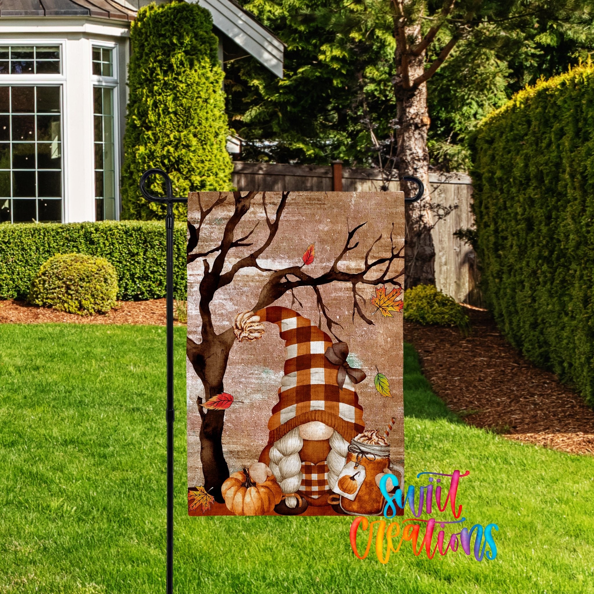 Pumpkin Spice Gnome Garden Flag | Fall Yard Flag | Autumn Outdoor Decor | Rustic Pumpkin Porch Flag | YF40 - Swiit Creations