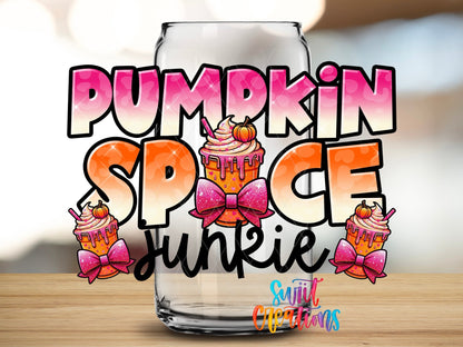 Pumpkin Spice Junkie Fall UV DTF Decal | Autumn Coffee Tumbler Decal | UV1092 - Swiit Creations