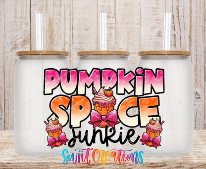Pumpkin Spice Junkie Fall UV DTF Decal | Autumn Coffee Tumbler Decal | UV1092 - Swiit Creations