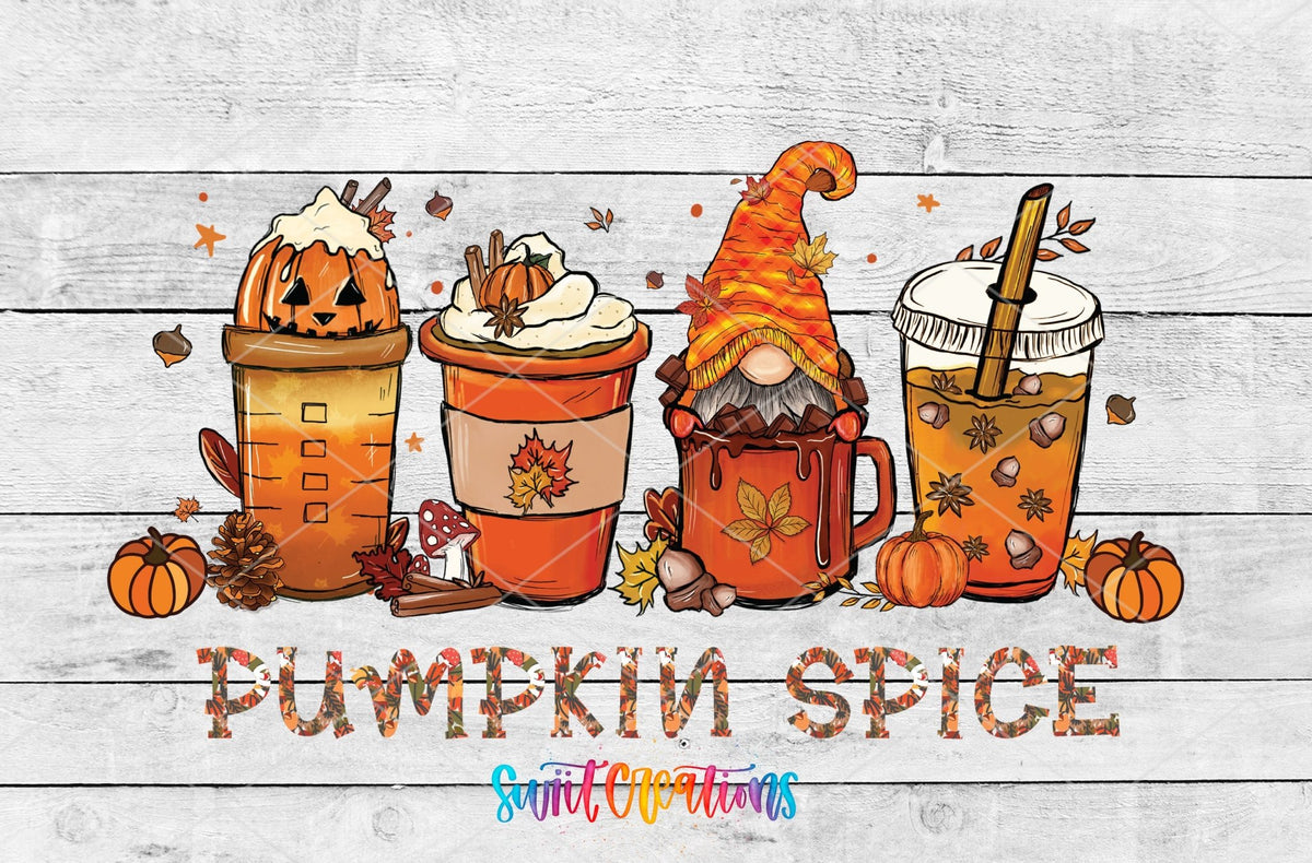 Pumpkin Spice UV DTF Transfer Tumbler Wrap | Fall Coffee Gnome | DTF157 - Swiit Creations