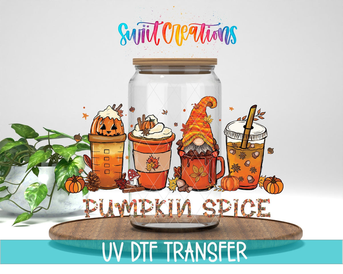 Pumpkin Spice UV DTF Transfer Tumbler Wrap | Fall Coffee Gnome | DTF157 - Swiit Creations