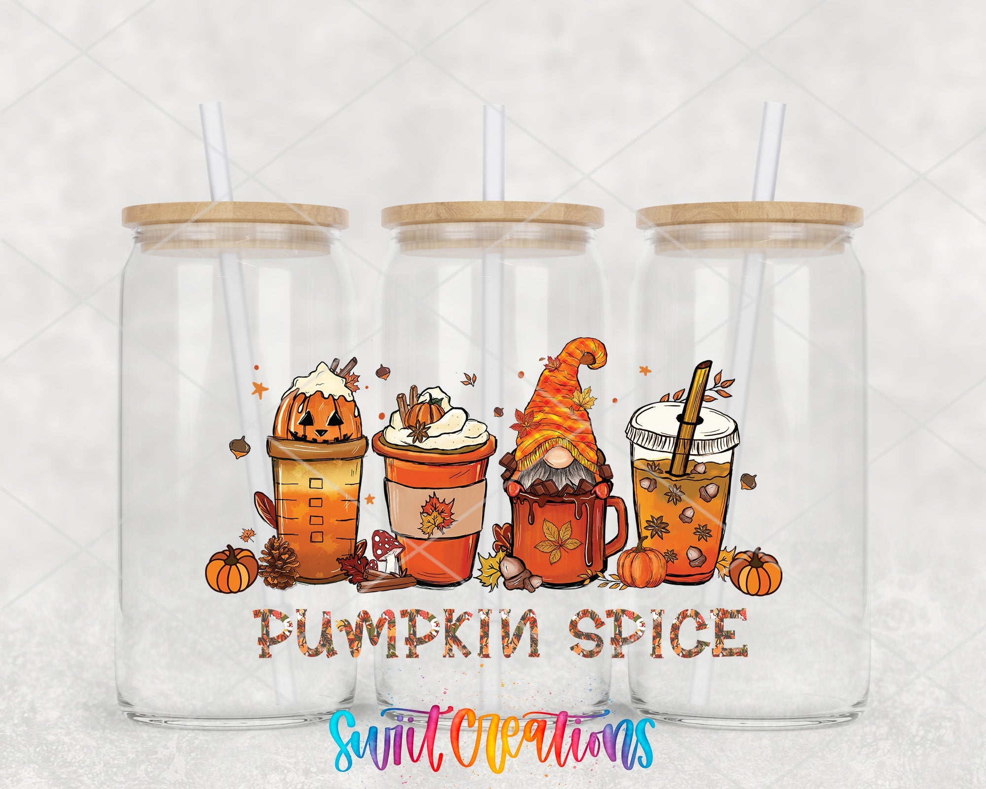 Pumpkin Spice UV DTF Transfer Tumbler Wrap | Fall Coffee Gnome | DTF157 - Swiit Creations