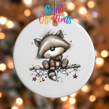 Raccoon With Lights Christmas UV DTF Ornament Transfer | O-1776 - Swiit Creations