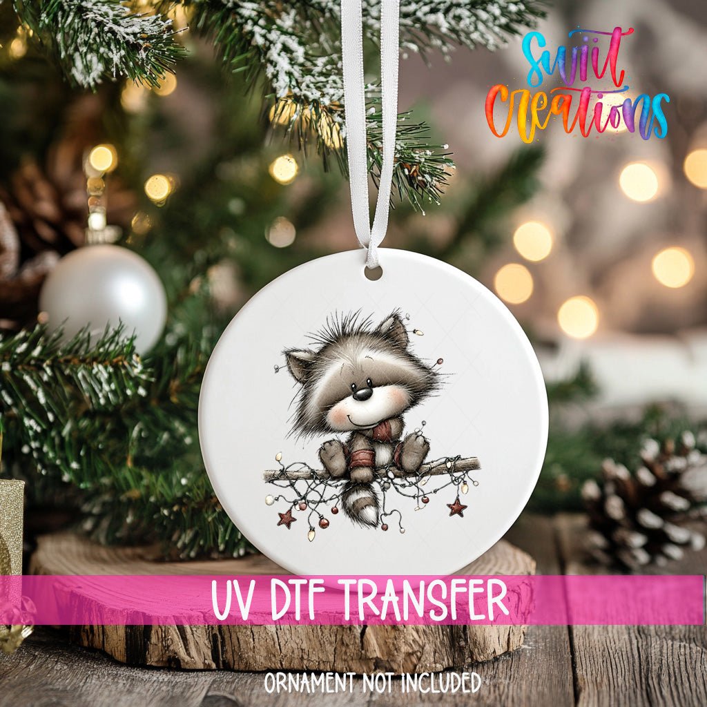 Raccoon With Lights Christmas UV DTF Ornament Transfer | O-1776 - Swiit Creations