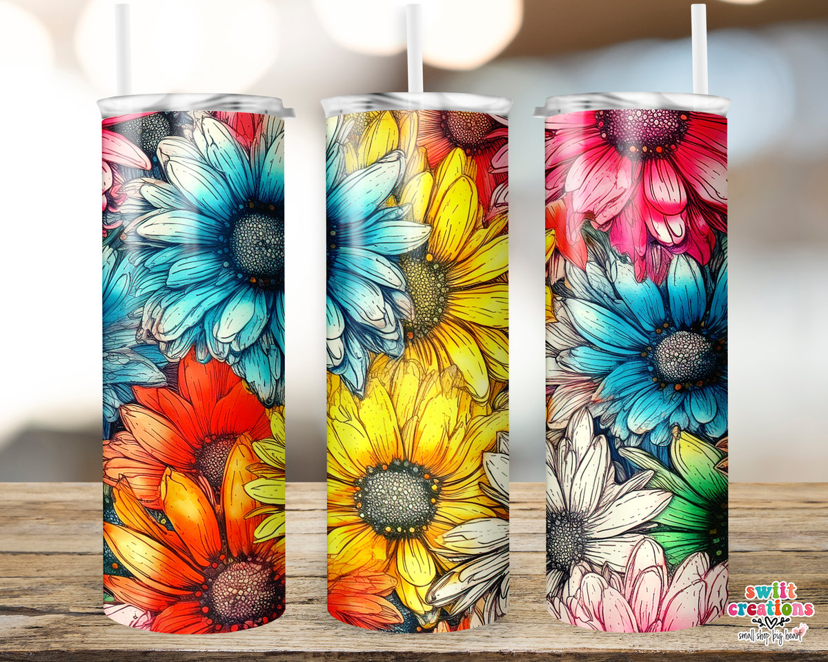Rainbow Daisy Tumbler (T509) - Swiit Creations