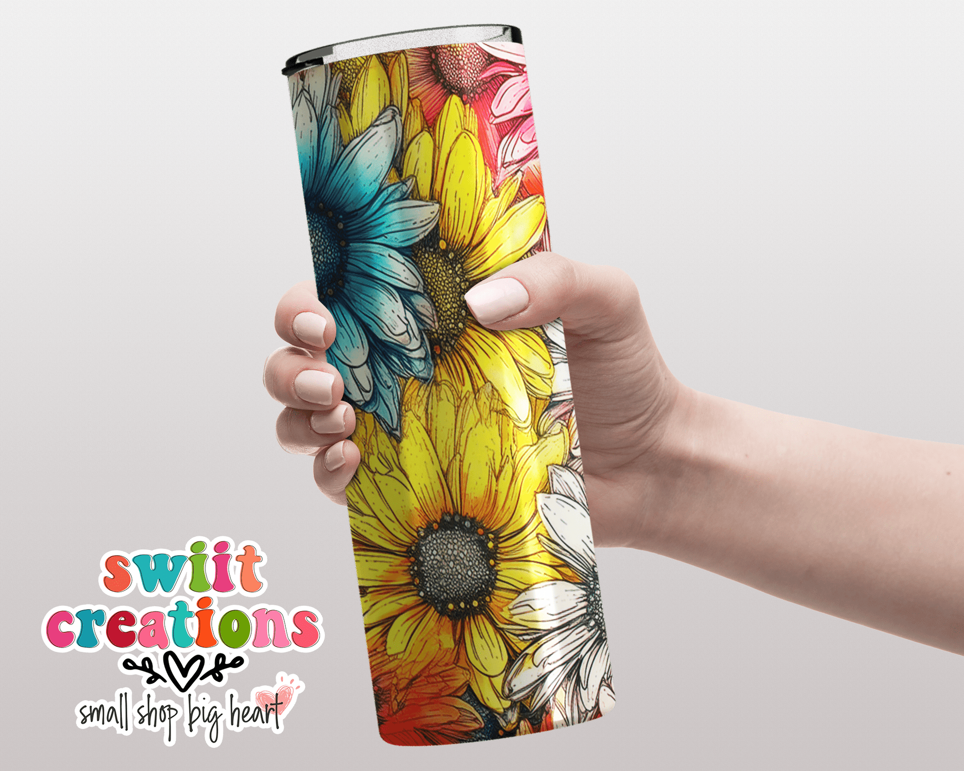 Rainbow Daisy Tumbler (T509) - Swiit Creations