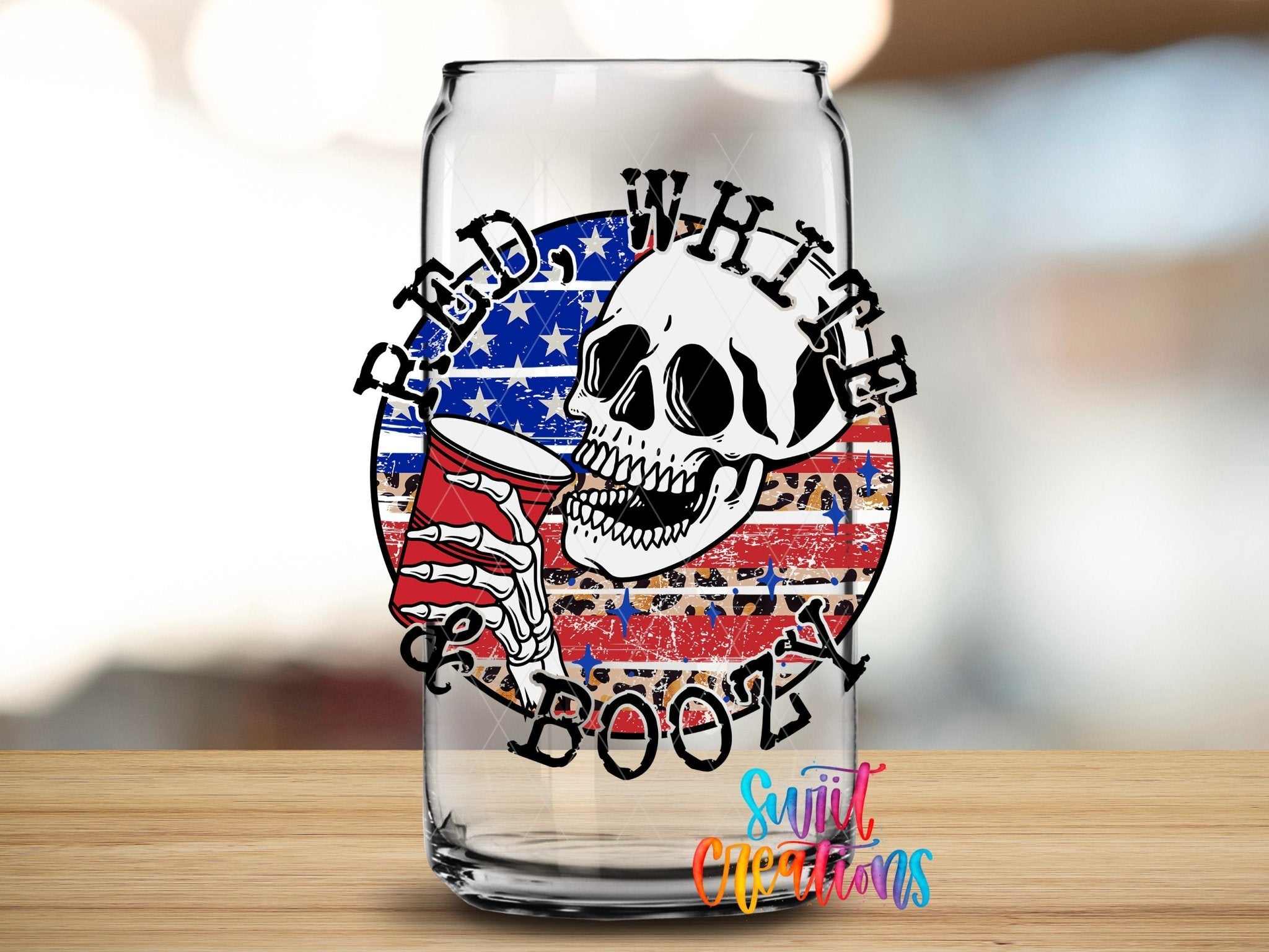 Red White And Boozy Skull UV DTF Cup Decal | UV889 - Swiit Creations