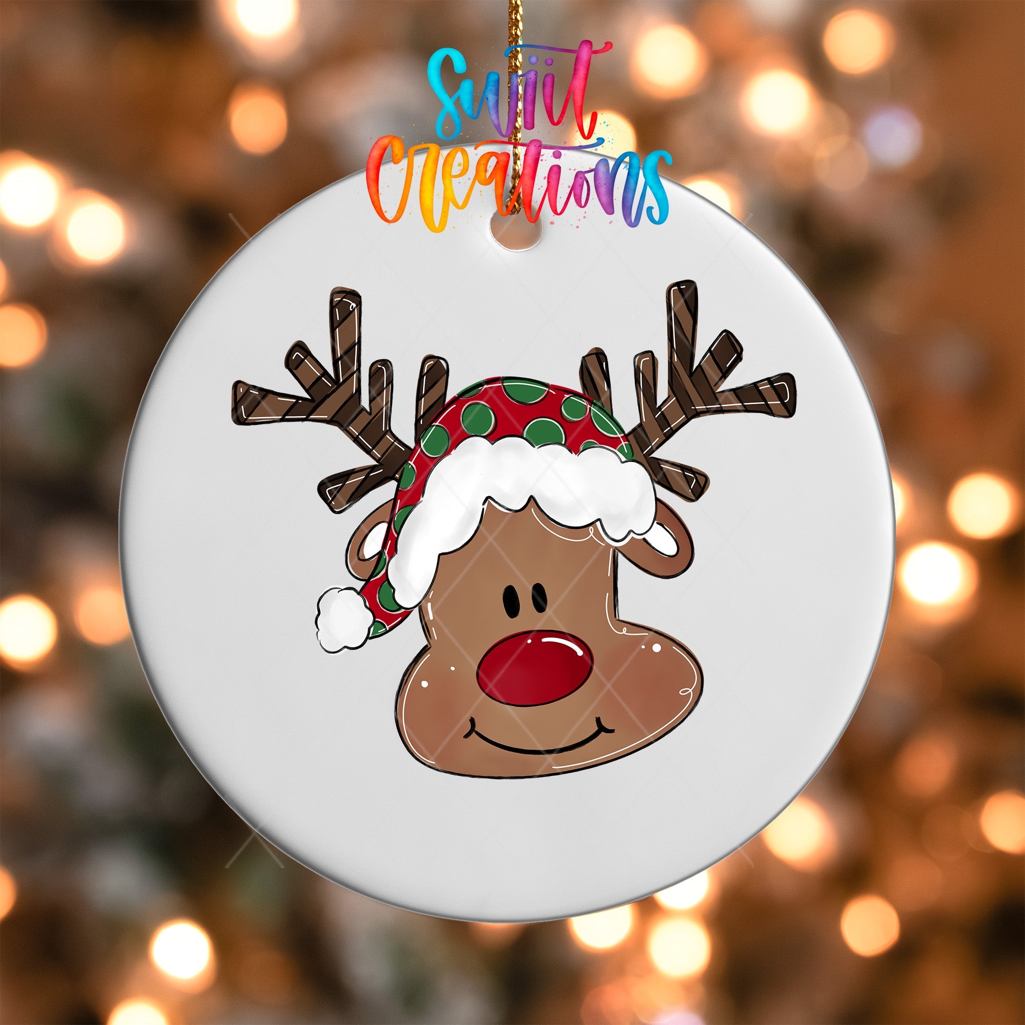 Reindeer Christmas UV DTF Ornament Transfer | Holiday Antler Reindeer Transfer | O-1610 - Swiit Creations