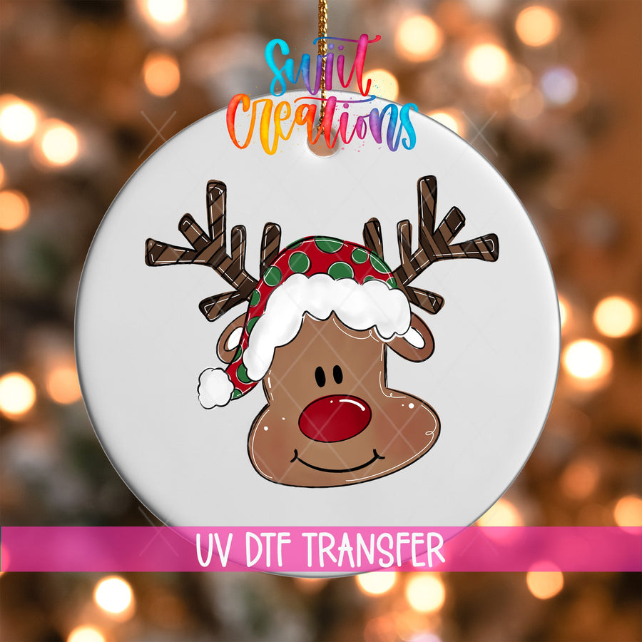 Reindeer Christmas UV DTF Ornament Transfer | Holiday Antler Reindeer Transfer | O-1610