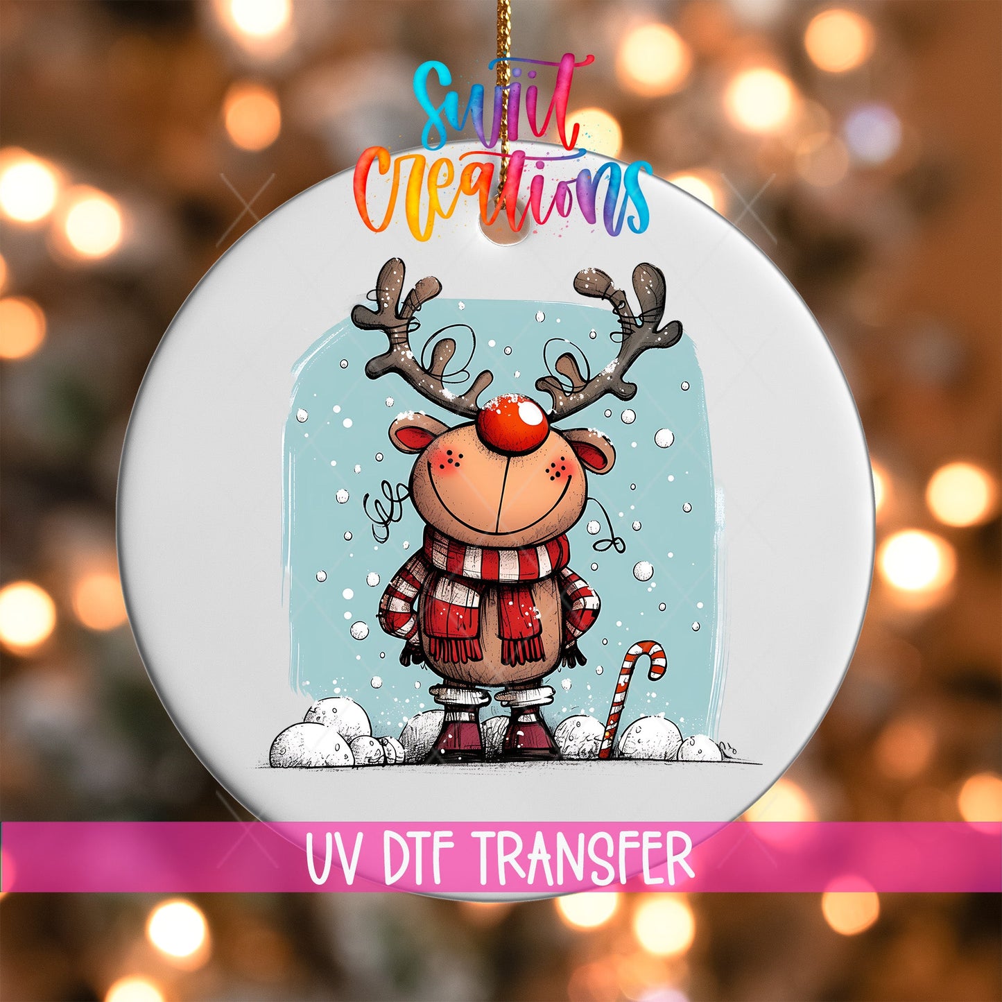 Reindeer Christmas UV DTF Ornament Transfer | O-1257 - Swiit Creations