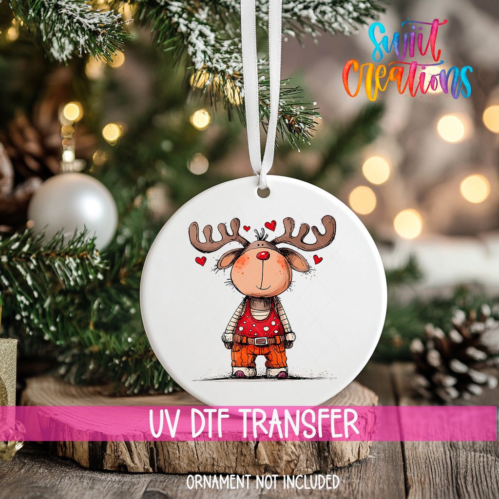 Reindeer Christmas UV DTF Ornament Transfer | O-1258 - Swiit Creations