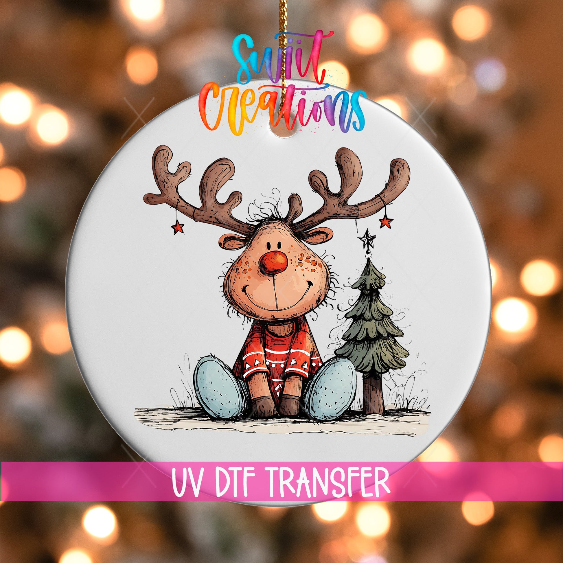 Reindeer Christmas UV DTF Ornament Transfer | O-1267 - Swiit Creations