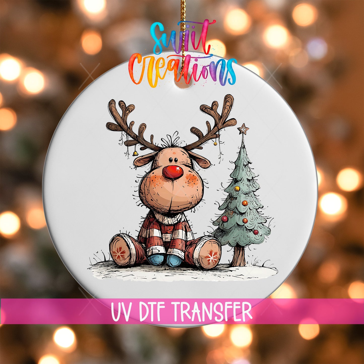 Reindeer Christmas UV DTF Ornament Transfer | O-1269 - Swiit Creations