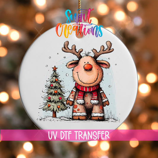 Reindeer Christmas UV DTF Ornament Transfer | O-1270 - Swiit Creations