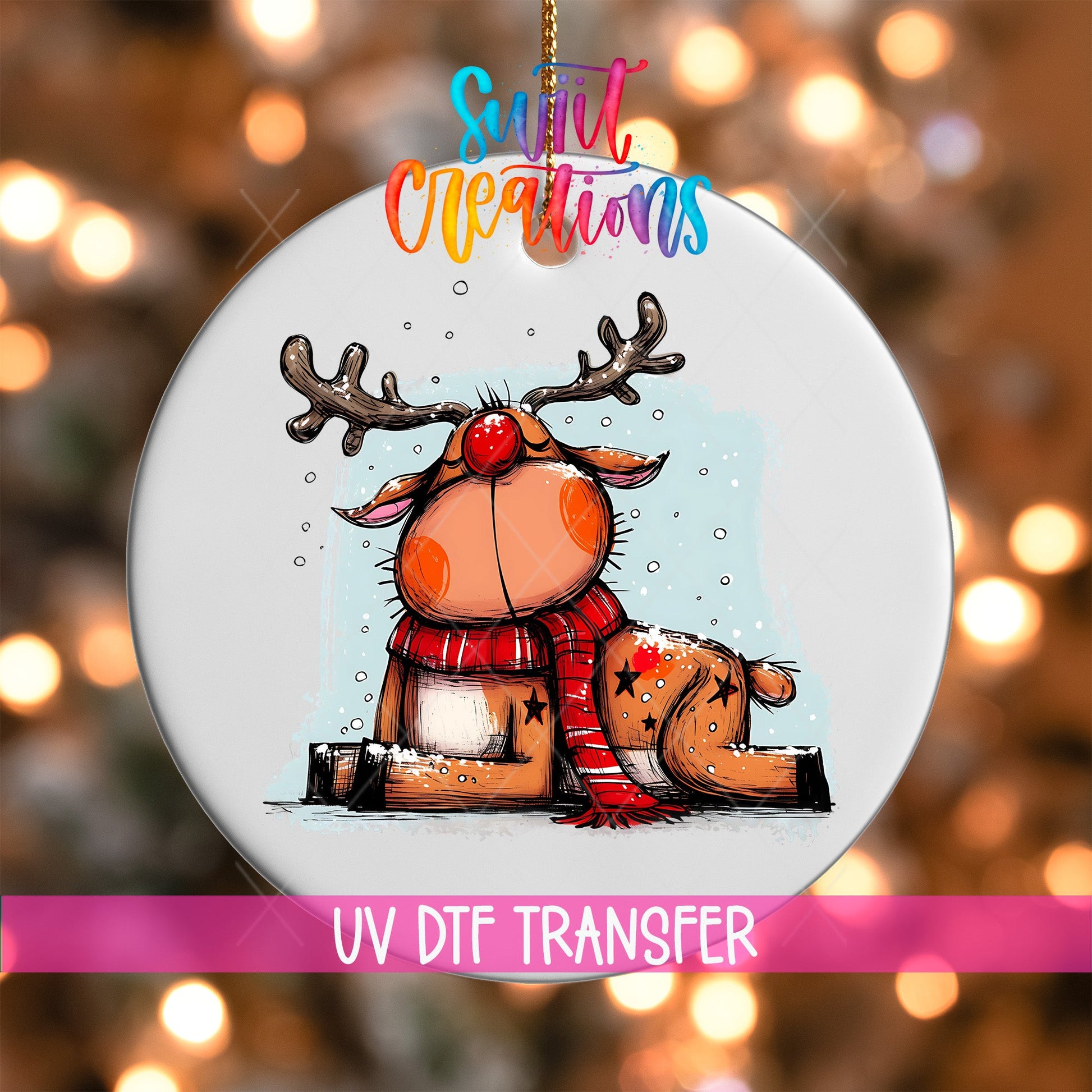 Reindeer Christmas UV DTF Ornament Transfer | O-1271 - Swiit Creations