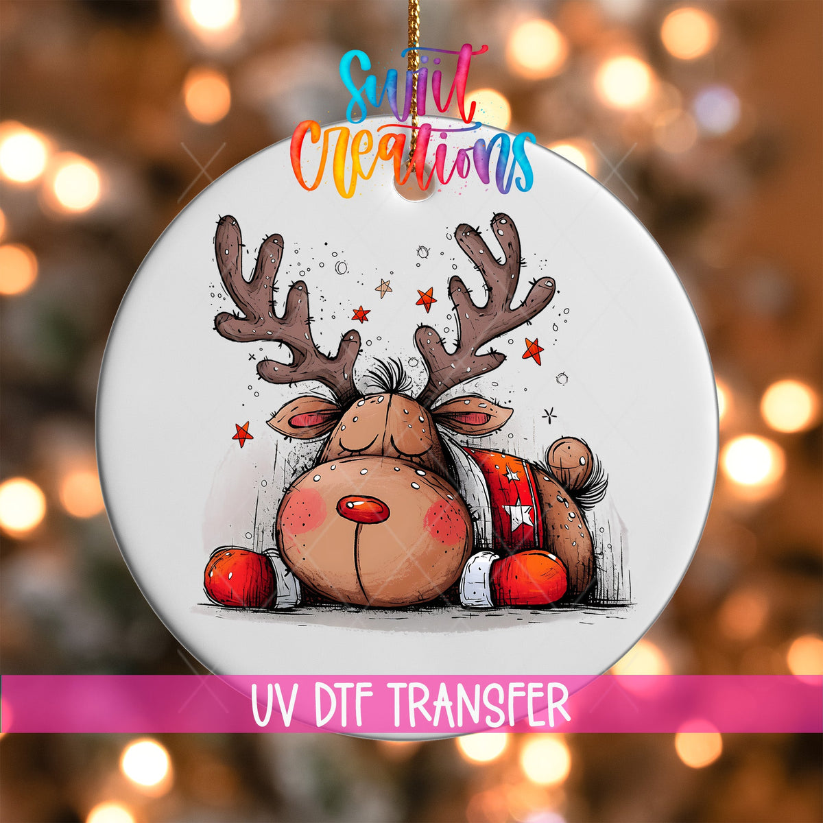 Reindeer Christmas UV DTF Ornament Transfer | O-1272 - Swiit Creations