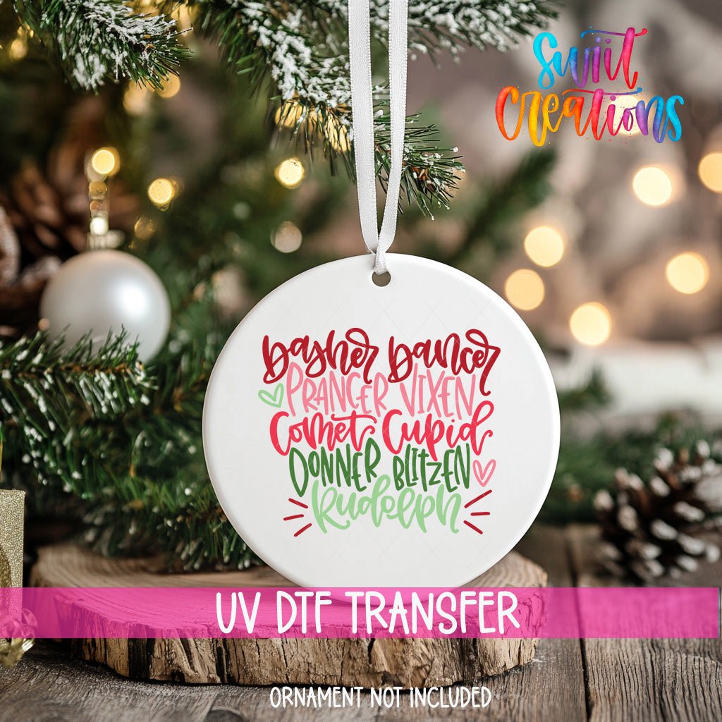 Reindeer Names Christmas UV DTF Ornament Transfer | O-299 - Swiit Creations