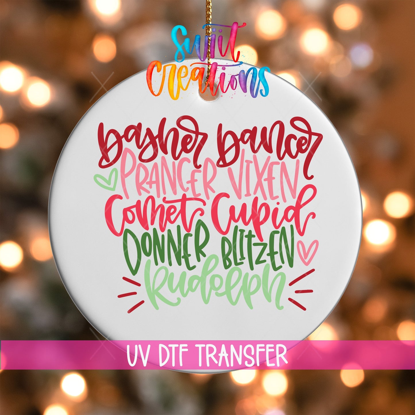 Reindeer Names Christmas UV DTF Ornament Transfer | O-299 - Swiit Creations