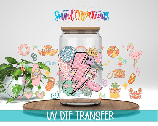 Retro Beach UV DTF Transfer Tumbler Wrap | Smiley Lightning Summer Tumbler Decal | DTF256 - Swiit Creations