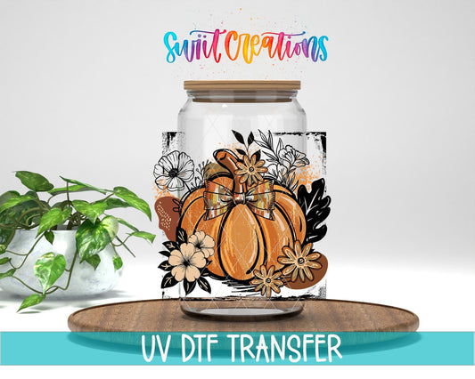 Retro Boho Pumpkin UV DTF transfer displayed on a clear jar mockup from Swiit Creations
