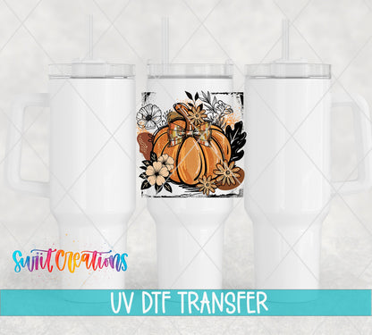Retro Boho Pumpkin UV DTF transfer on white 40 oz tumblers