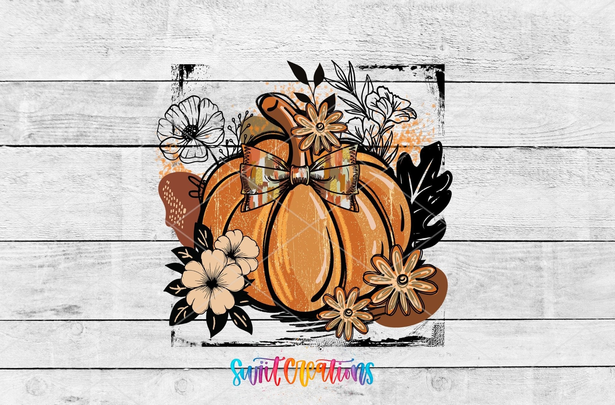 Retro Boho Pumpkin UV DTF transfer shown as a full artwork preview from Swiit Creations