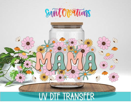 Retro Mama UV DTF Transfer Tumbler Wrap | Floral Boho Mom Cup Decal | DTF048 - Swiit Creations