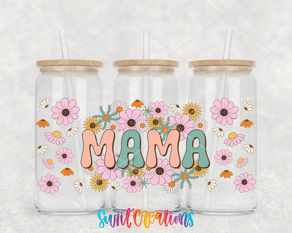Retro Mama UV DTF full wrap on three glass cans