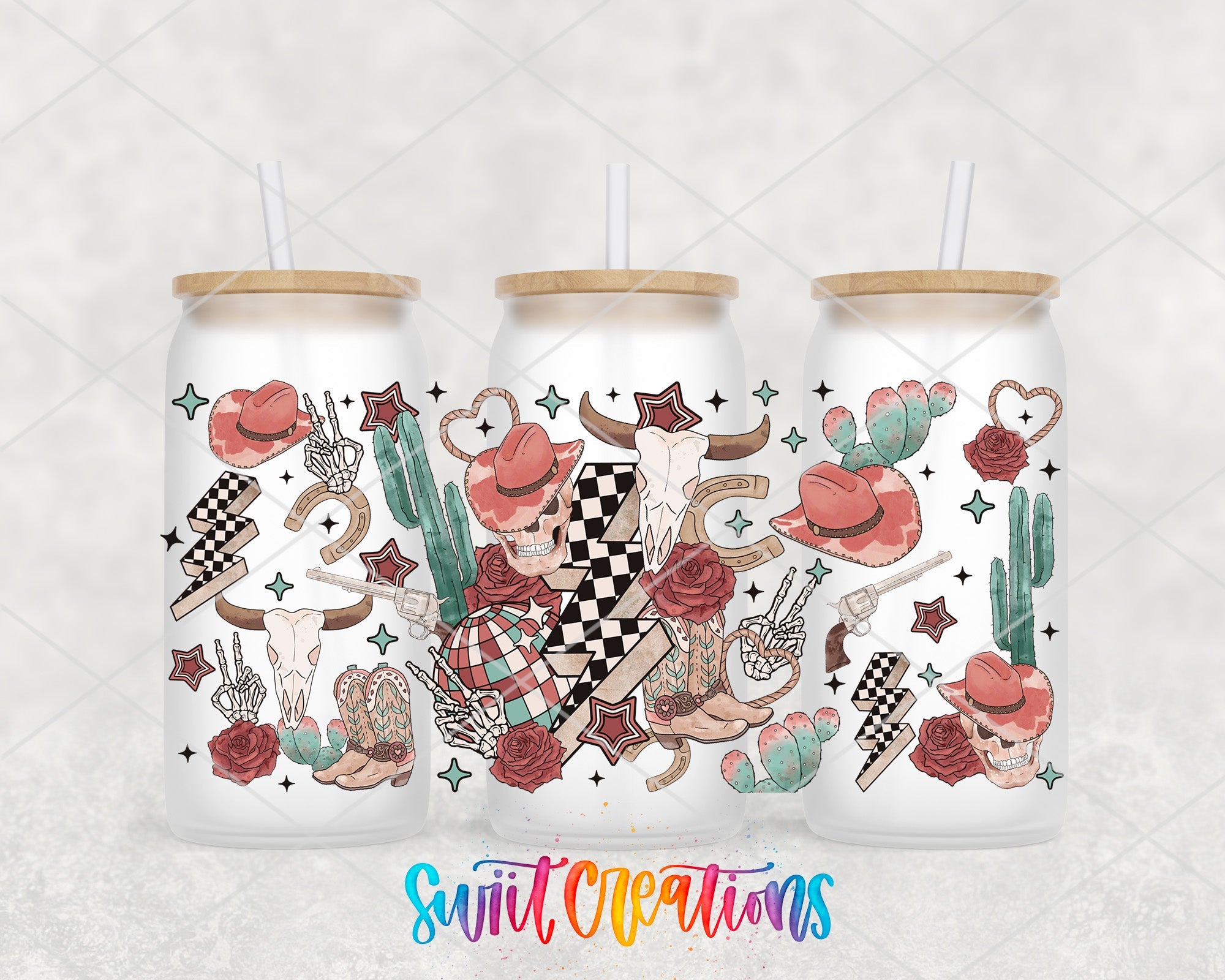Retro Western Cowgirl with Skull and Cactus UV DTF Transfer Tumbler Wrap | DTF306 - Swiit Creations
