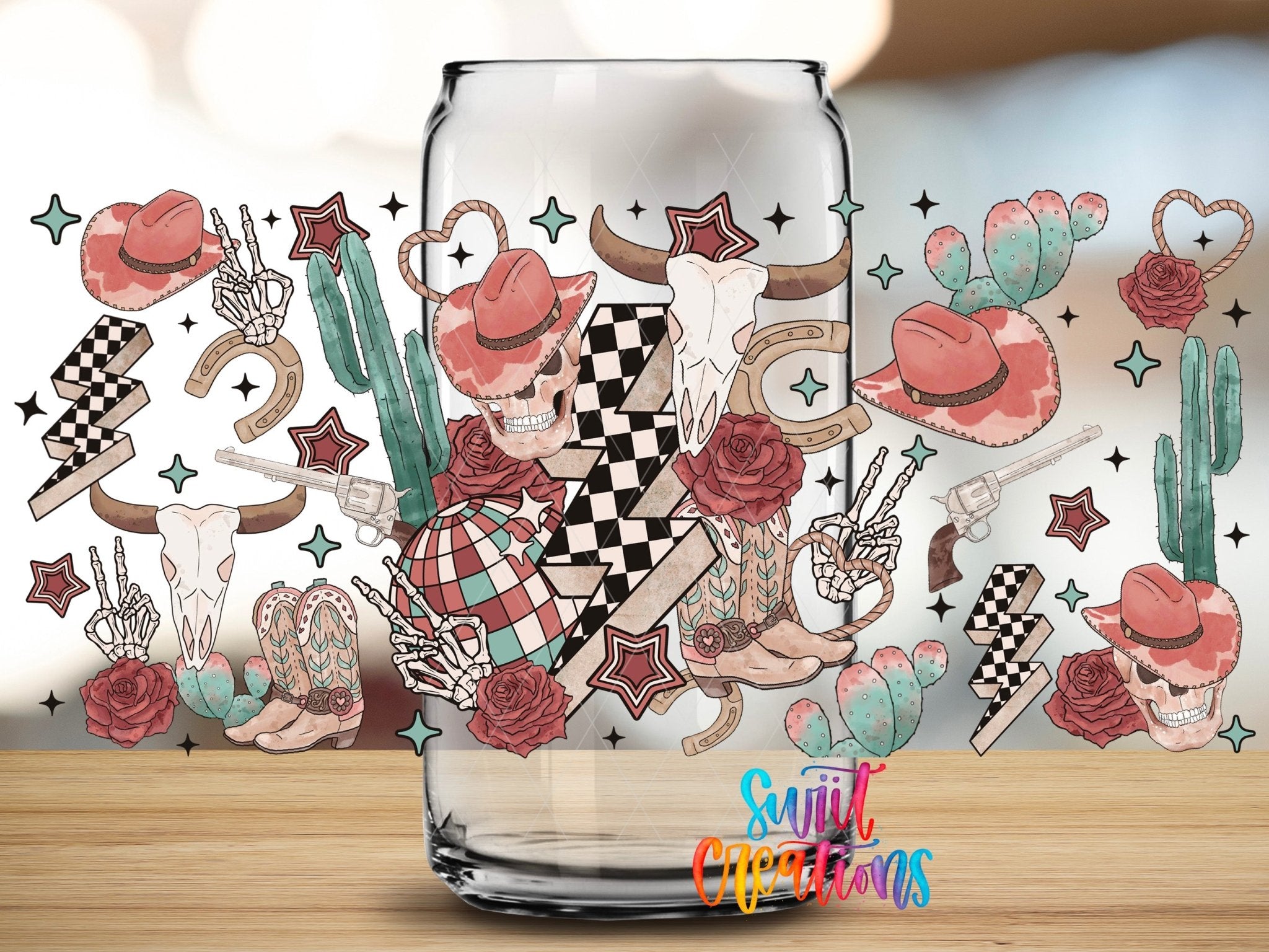 Retro Western Cowgirl with Skull and Cactus UV DTF Transfer Tumbler Wrap | DTF306 - Swiit Creations