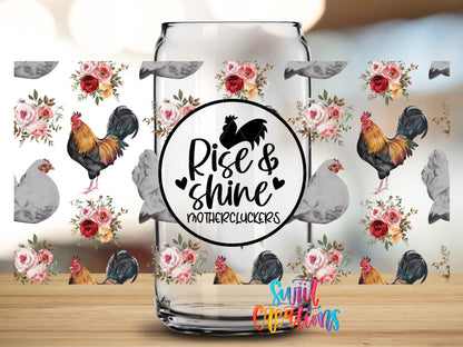 Rise And Shine Mothercluckers UV DTF Transfer Tumbler Wrap | Floral Chicken Rooster Cup Decal | DTF210 - Swiit Creations