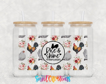 Rise And Shine Mothercluckers UV DTF Transfer Tumbler Wrap | Floral Chicken Rooster Cup Decal | DTF210 - Swiit Creations