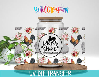 Rise And Shine Mothercluckers UV DTF Transfer Tumbler Wrap | Floral Chicken Rooster Cup Decal | DTF210 - Swiit Creations