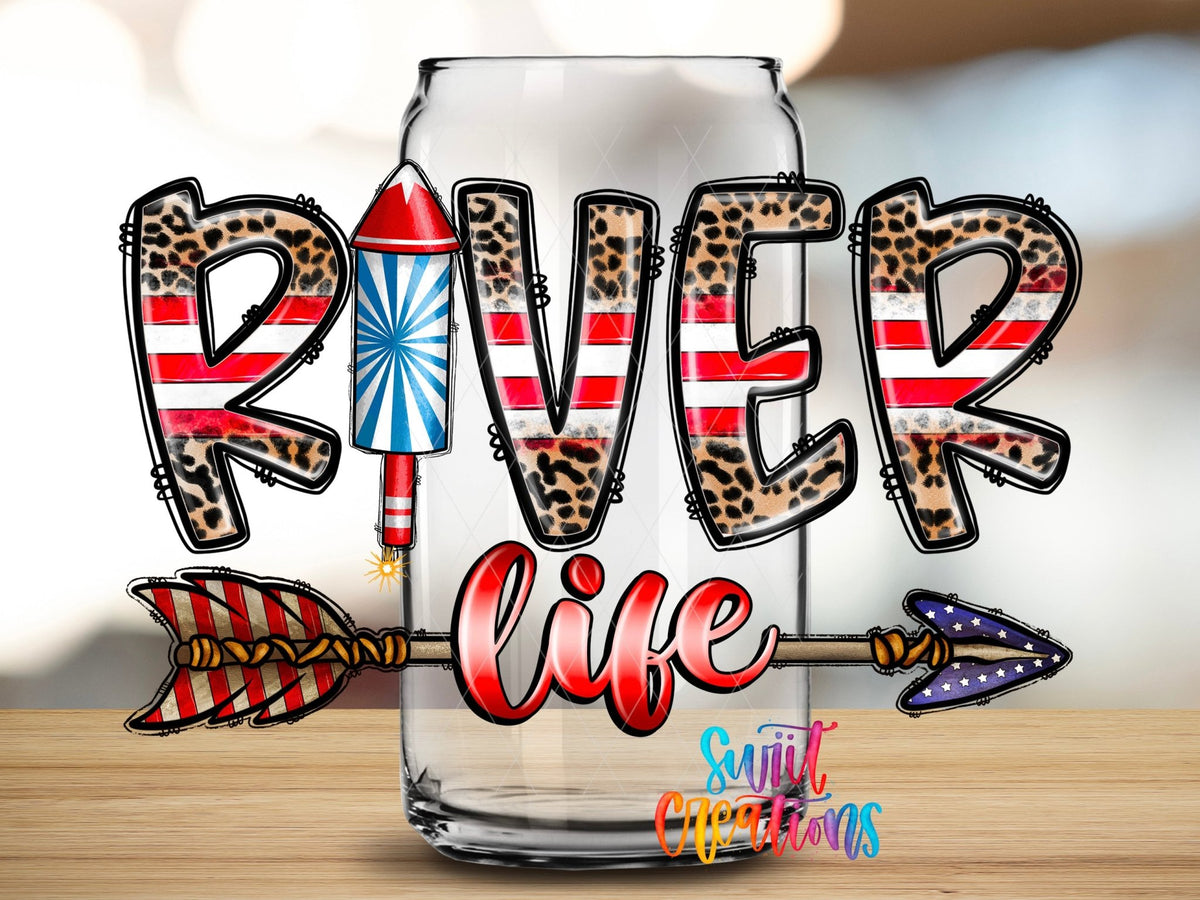River Life Patriotic UV DTF Decal | Summer Boating Tumbler Decal | UV863 - Swiit Creations