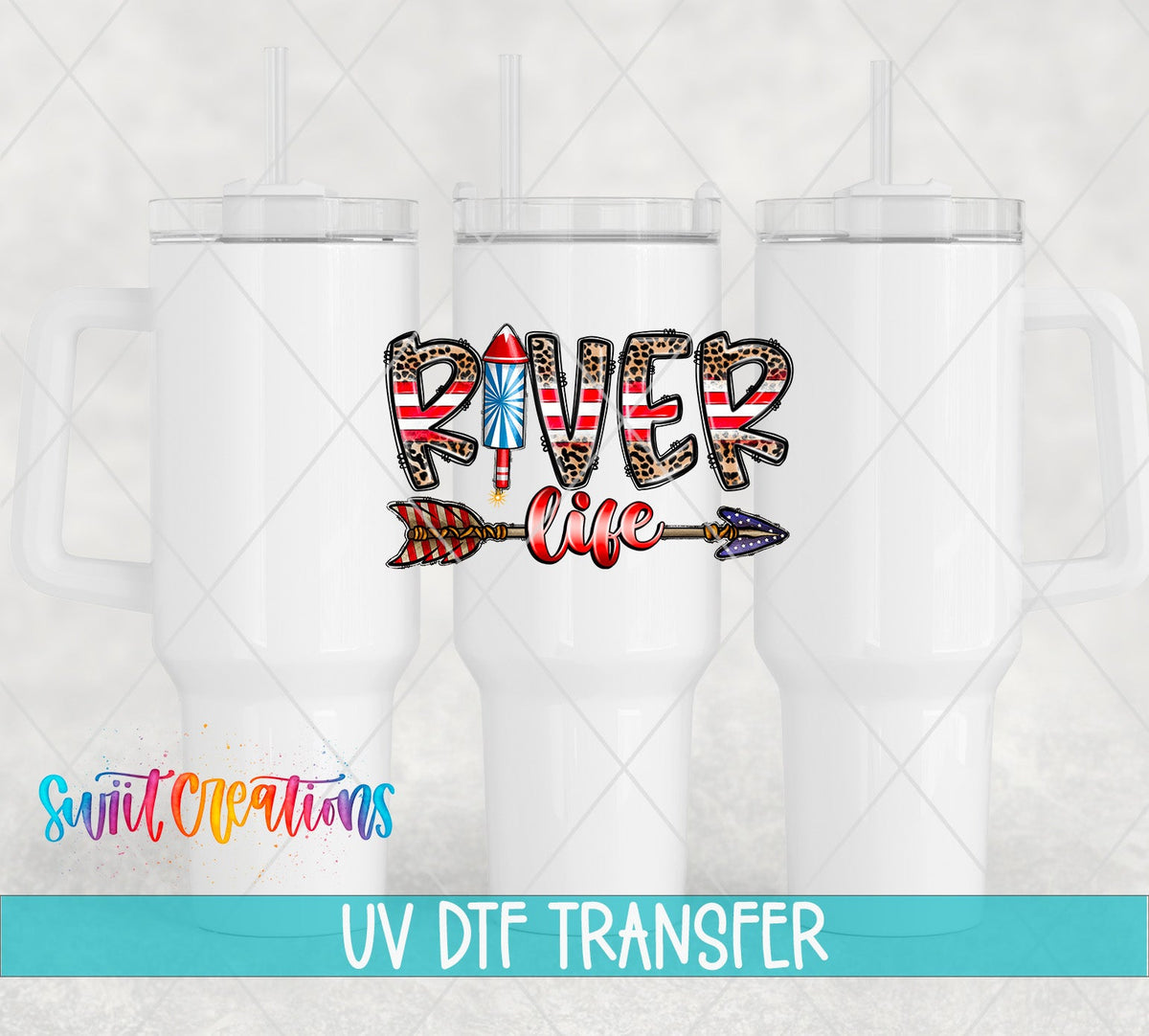 River Life Patriotic UV DTF Decal | Summer Boating Tumbler Decal | UV863 - Swiit Creations