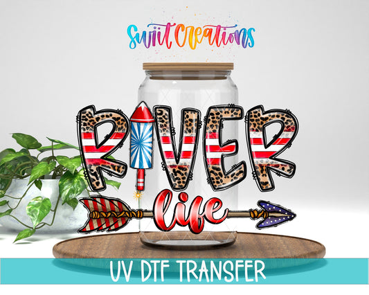 River Life Patriotic UV DTF Decal | Summer Boating Tumbler Decal | UV863 - Swiit Creations