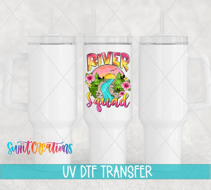 River Squad UV DTF transfer on white 40 oz tumblers